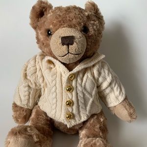 FAO SCHWARZ 12" Plush Brown Cardigan Sweater Stuffed Teddy Bear Embroidered Cute